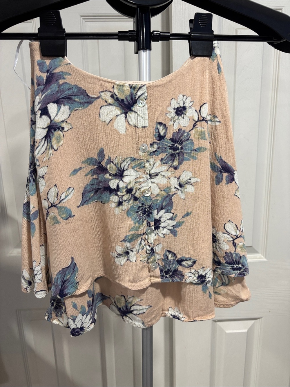 Sage Floral Peach Mini Skirt with Blue and White Flowers
